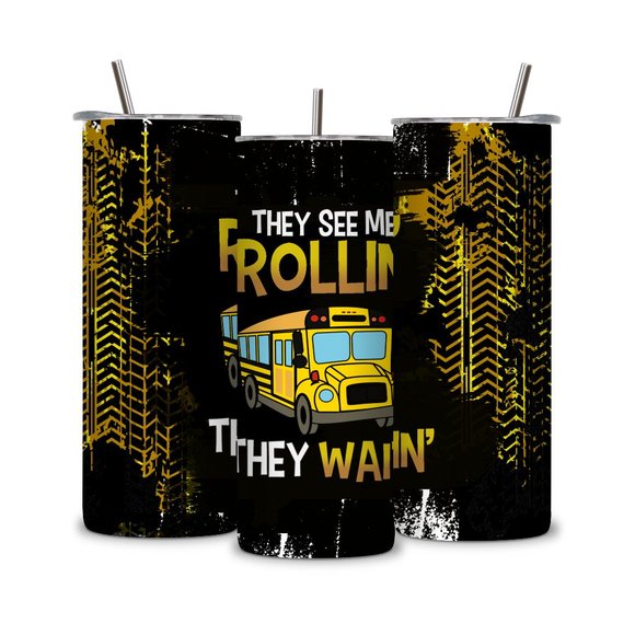School Bus Driver Life 20 oz Skinny Tumbler Stainless Steel - Picture 2 of 5
